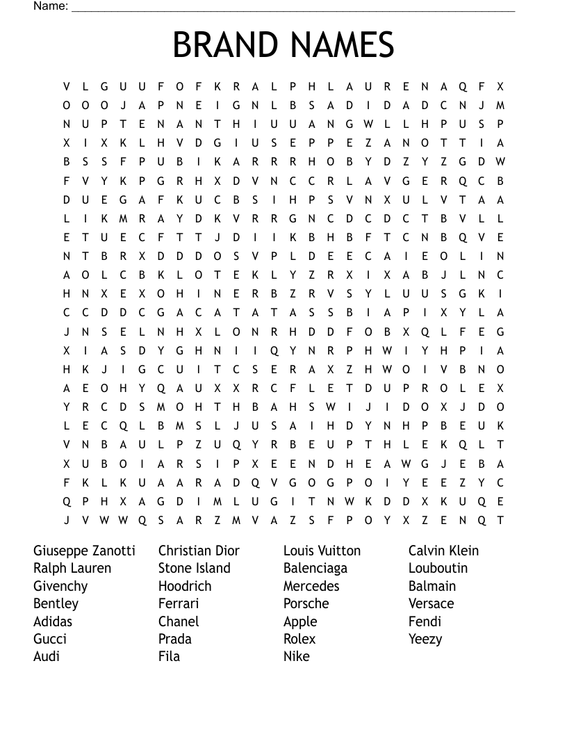 BRAND NAMES Word Search