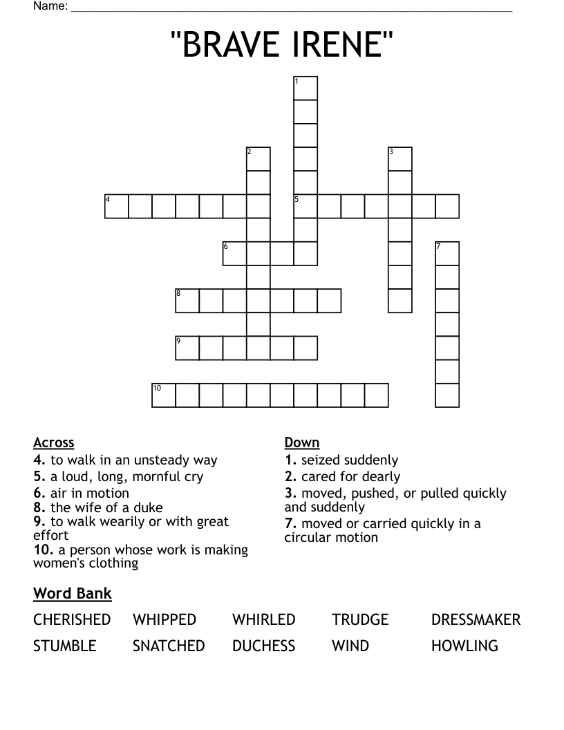 "BRAVE IRENE" Crossword