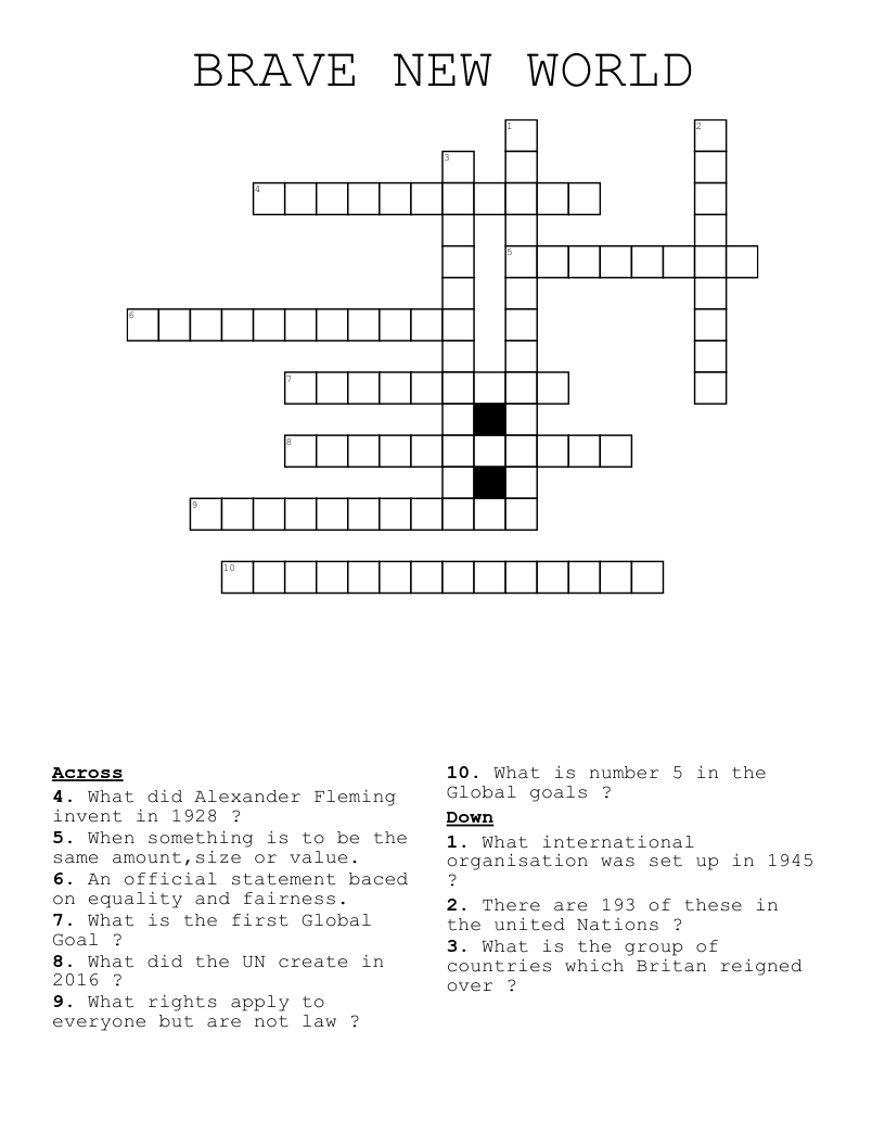 BRAVE NEW WORLD Crossword