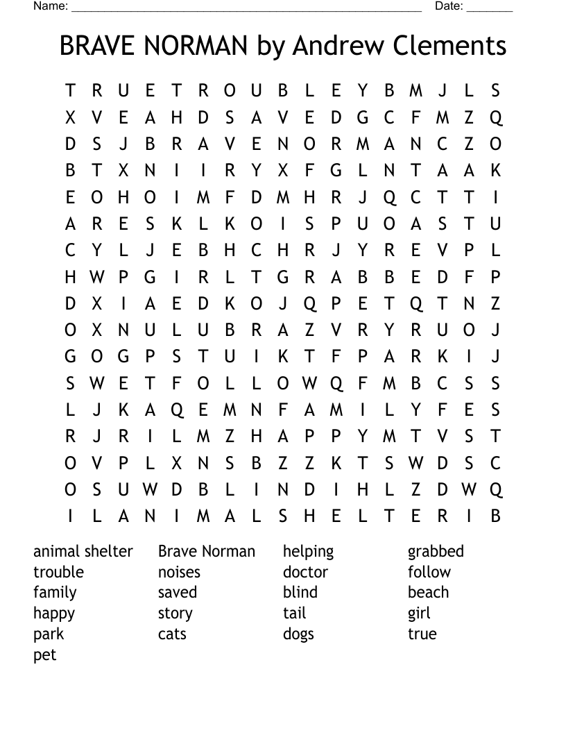 BRAVE NORMAN by Andrew Clements Word Search