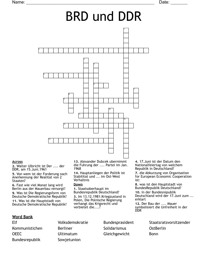 BRD und DDR Crossword