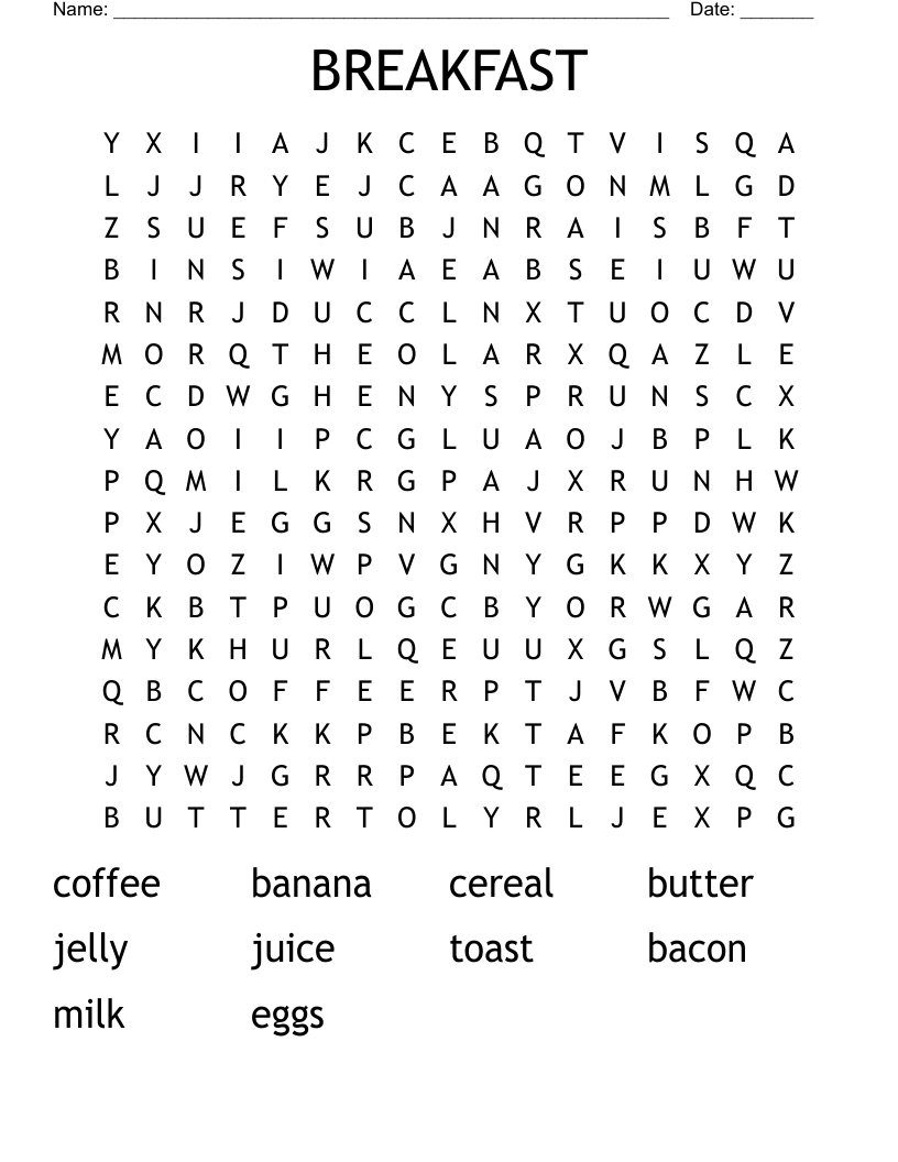BREAKFAST Word Search