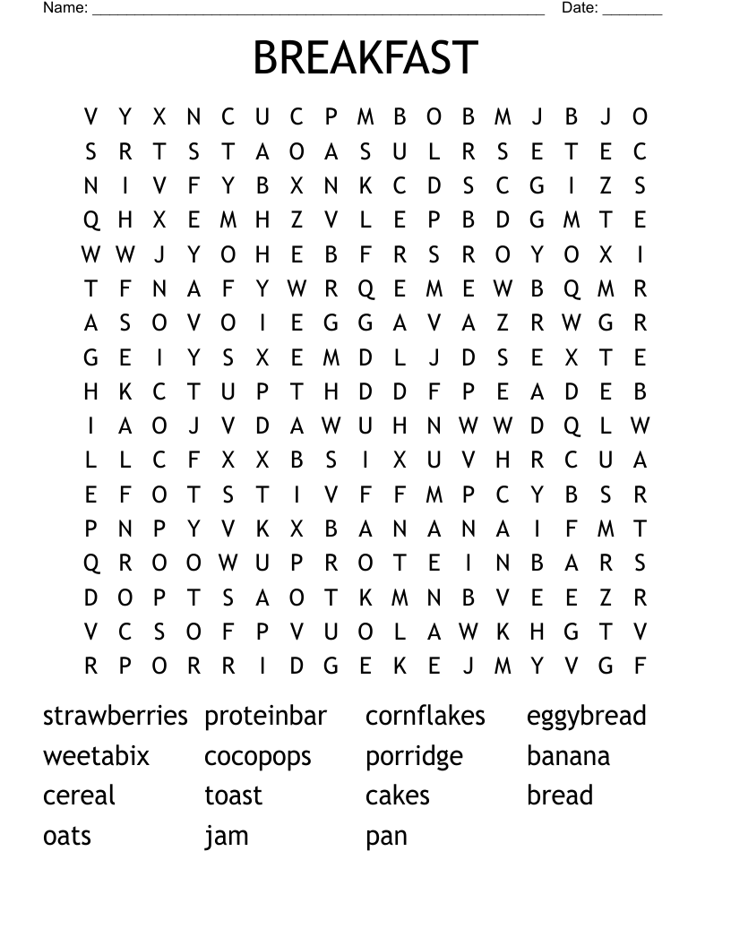 BREAKFAST Word Search