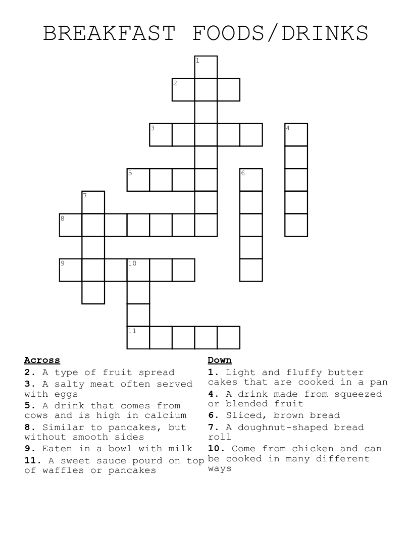 BREAKFAST FOODS/DRINKS Crossword