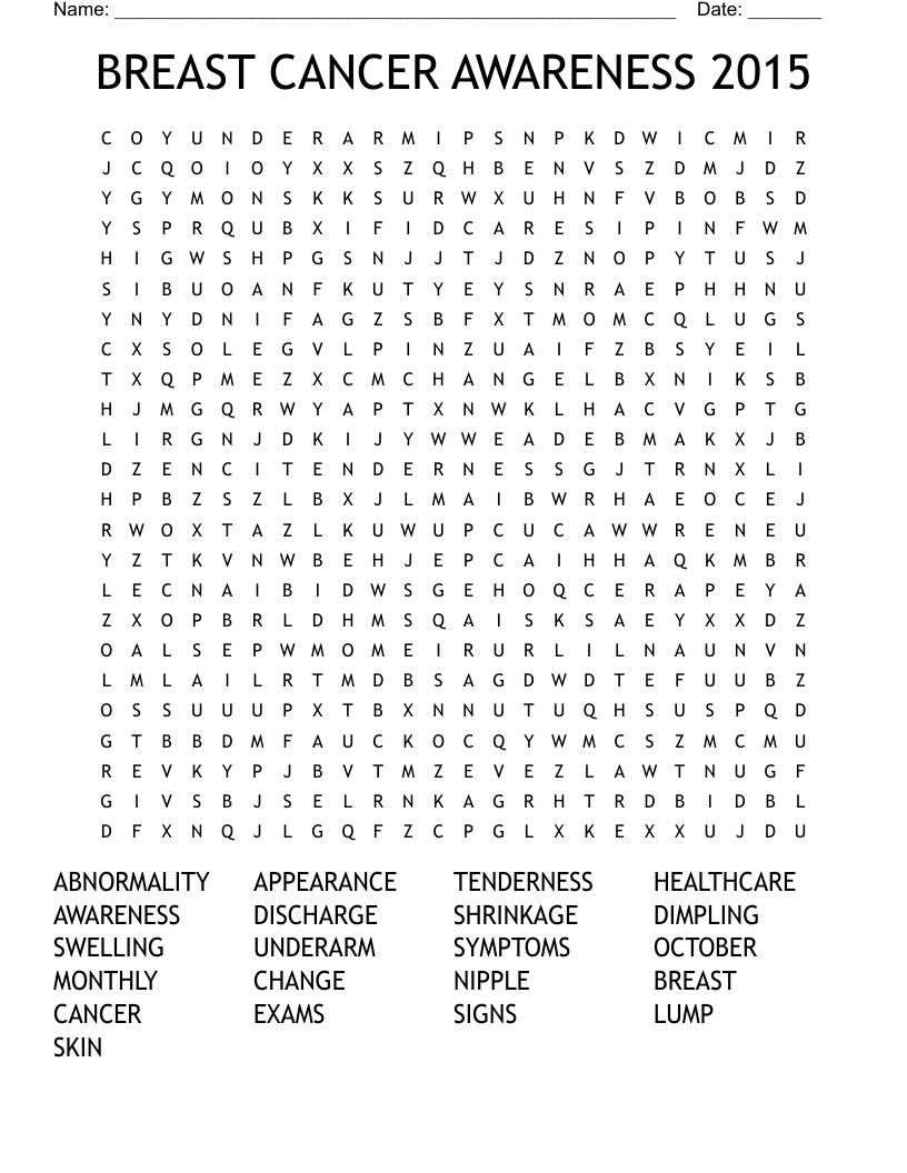 BREAST CANCER AWARENESS 2015 Word Search