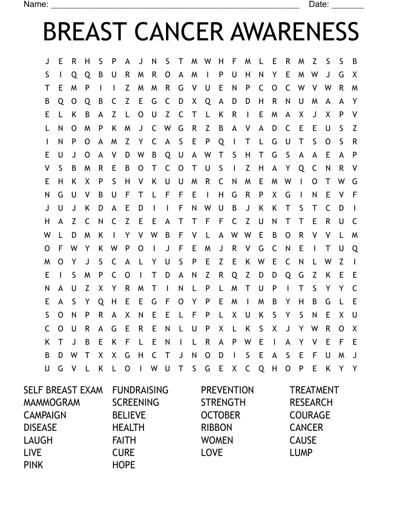 BREAST CANCER AWARENESS Word Search