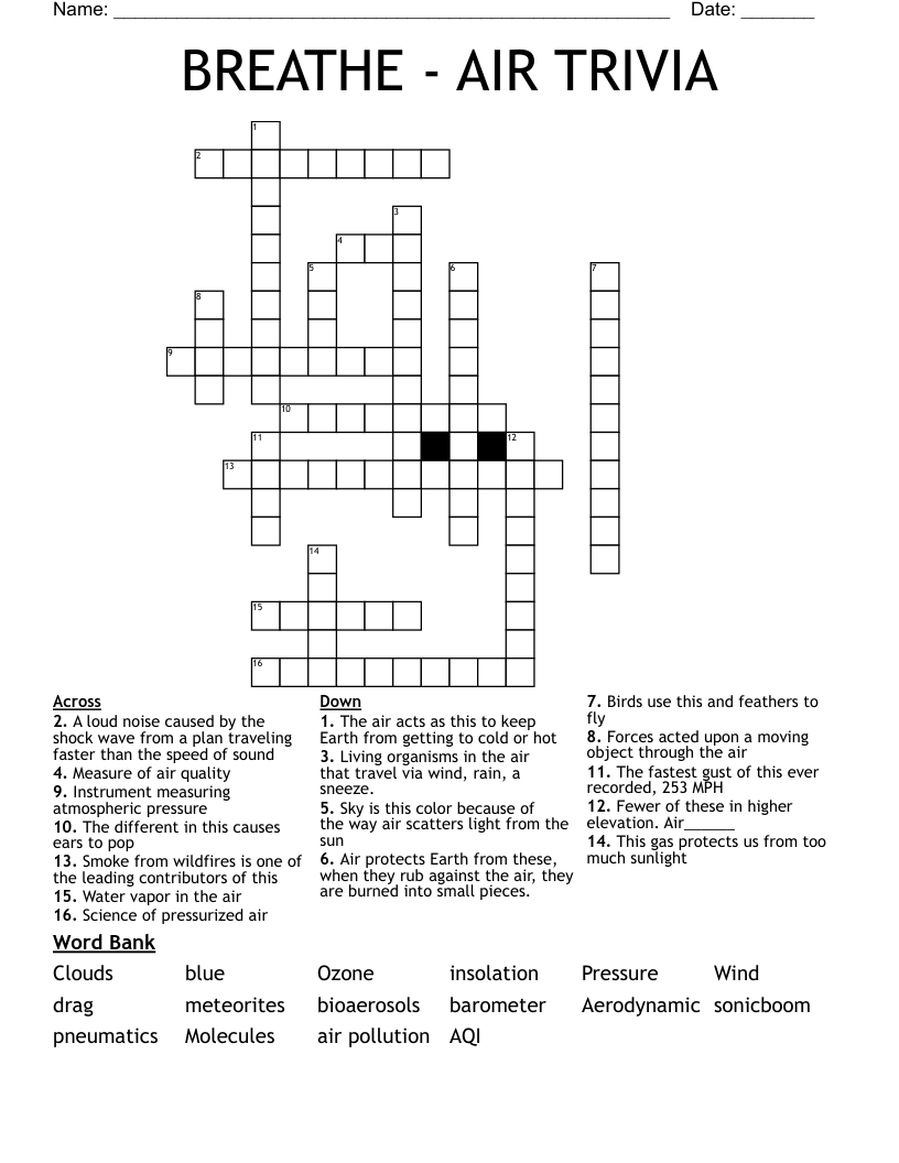 BREATHE - AIR TRIVIA Crossword