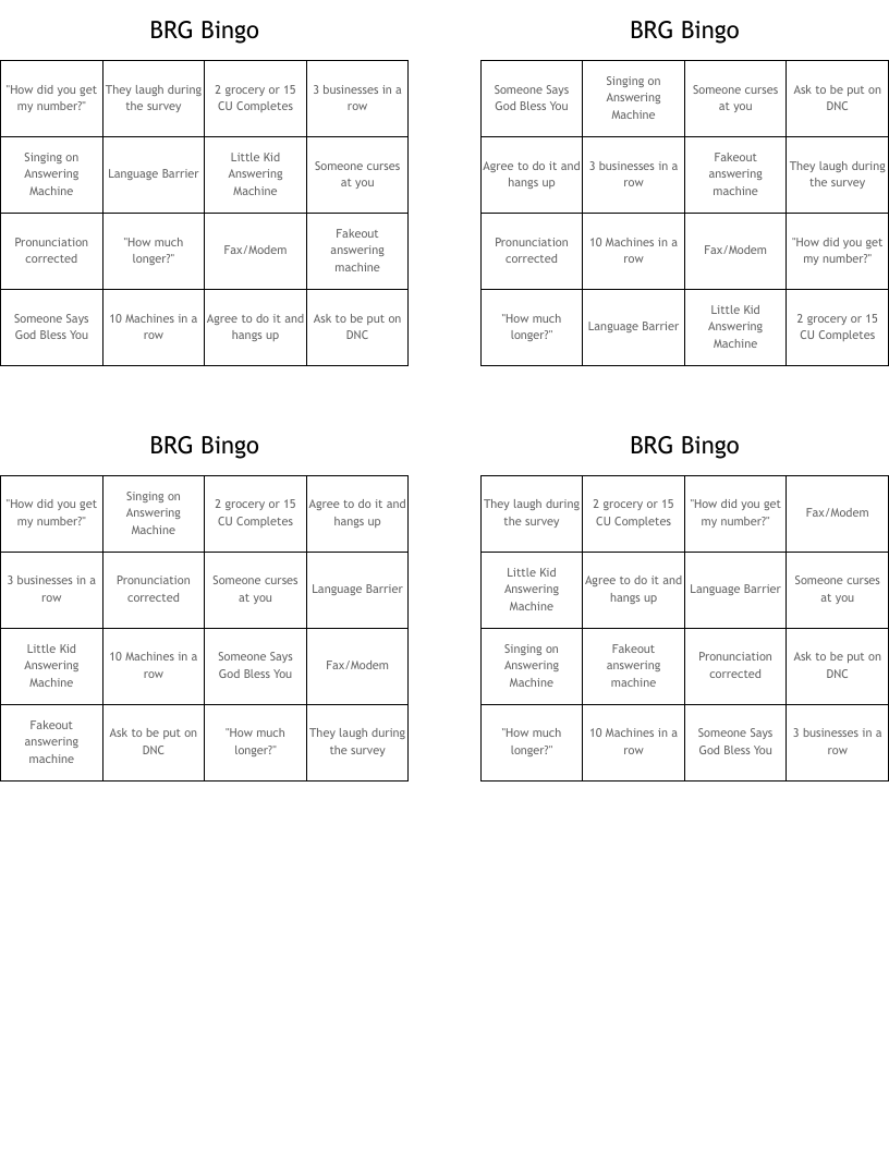 BRG Bingo