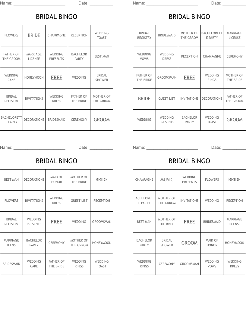 BRIDAL BINGO
