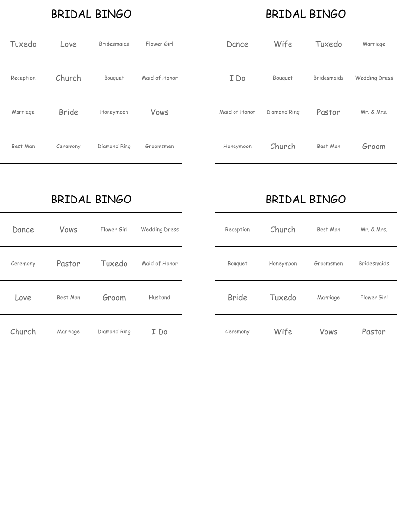 BRIDAL BINGO
