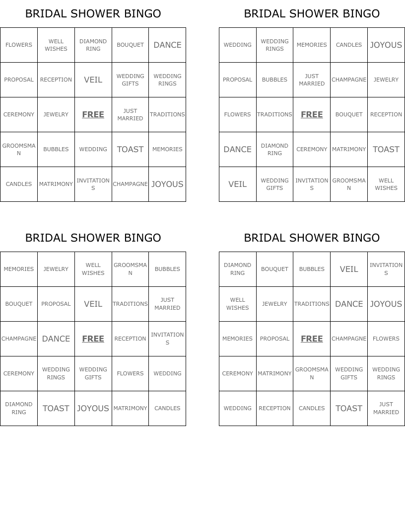 BRIDAL SHOWER BINGO