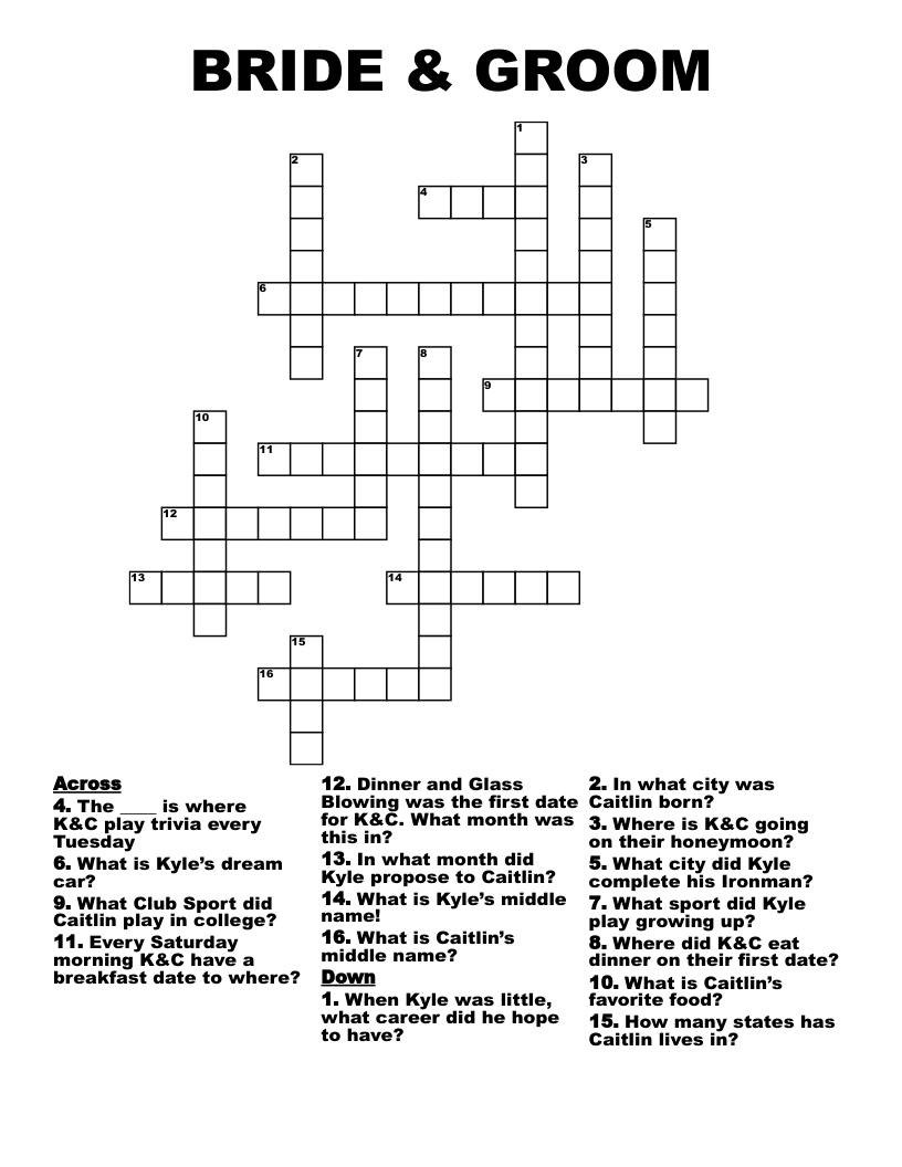 BRIDE & GROOM Crossword