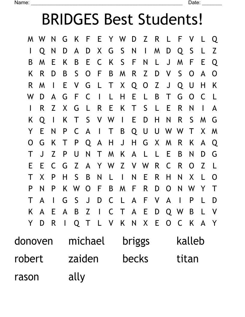 BRIDGES Best Students! Word Search