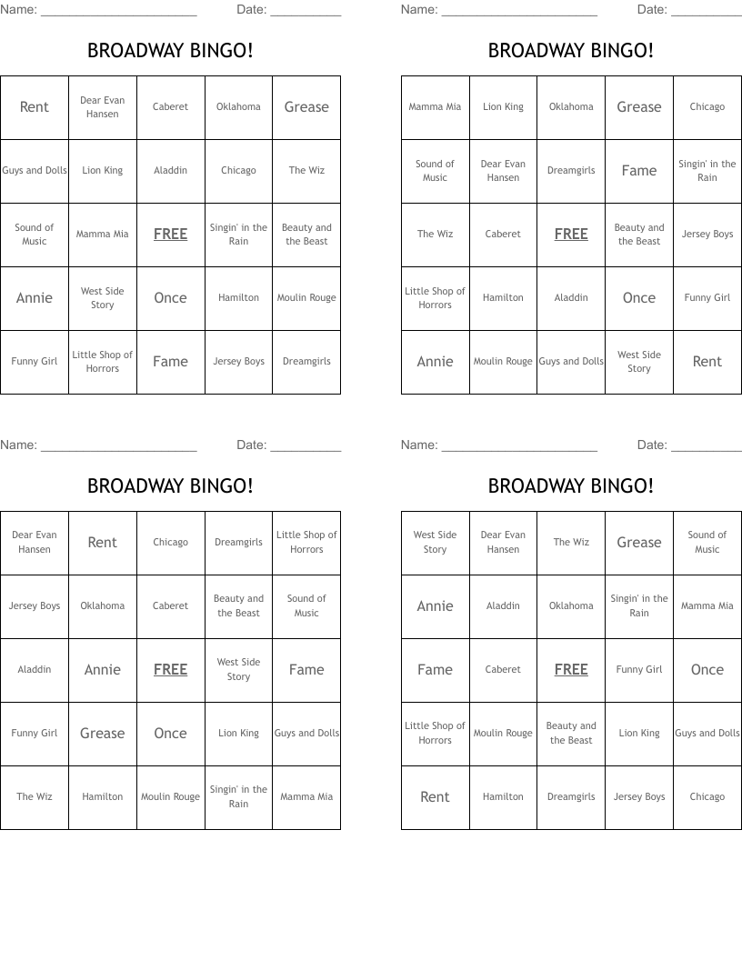 BROADWAY BINGO!