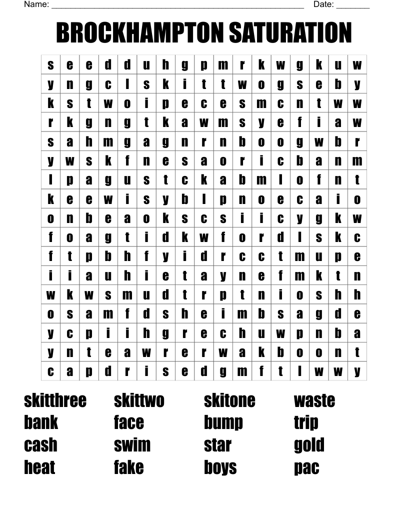 BROCKHAMPTON SATURATION Word Search
