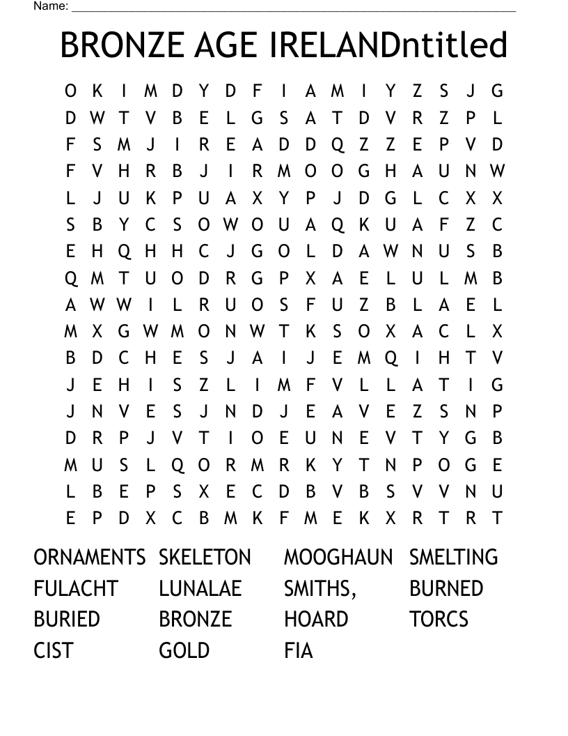 BRONZE AGE IRELANDntitled Word Search