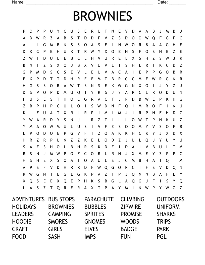 BROWNIES Word Search
