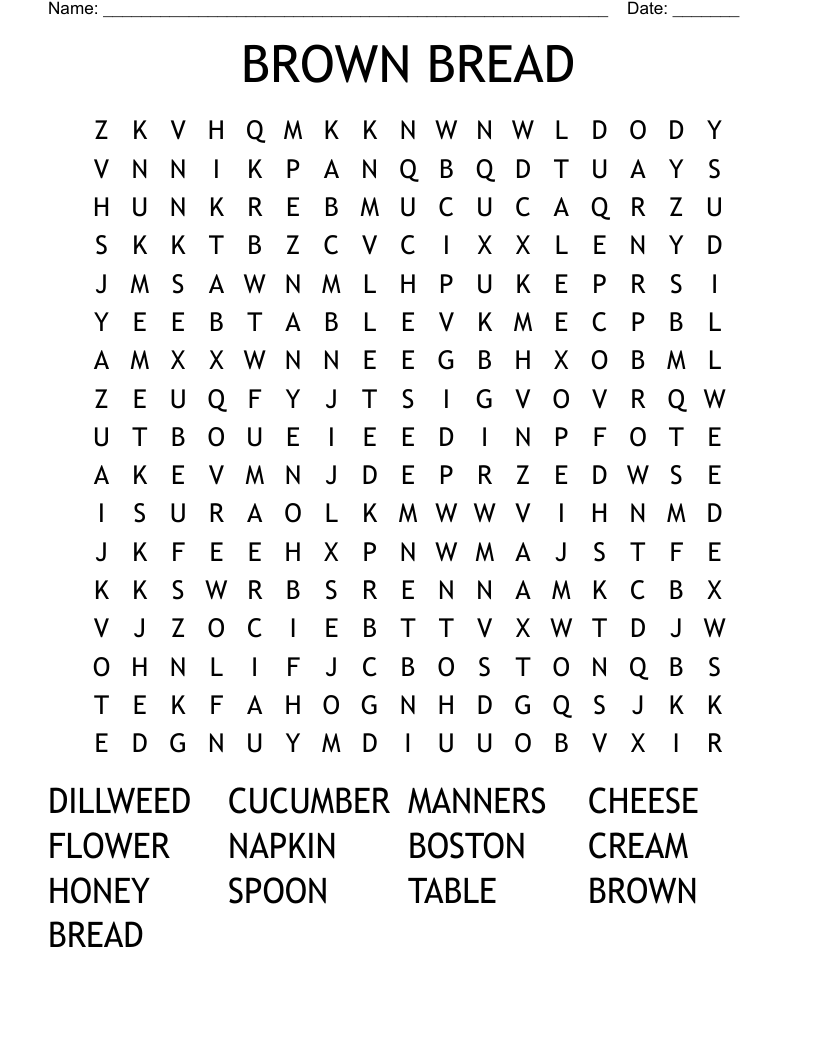 BROWN BREAD Word Search