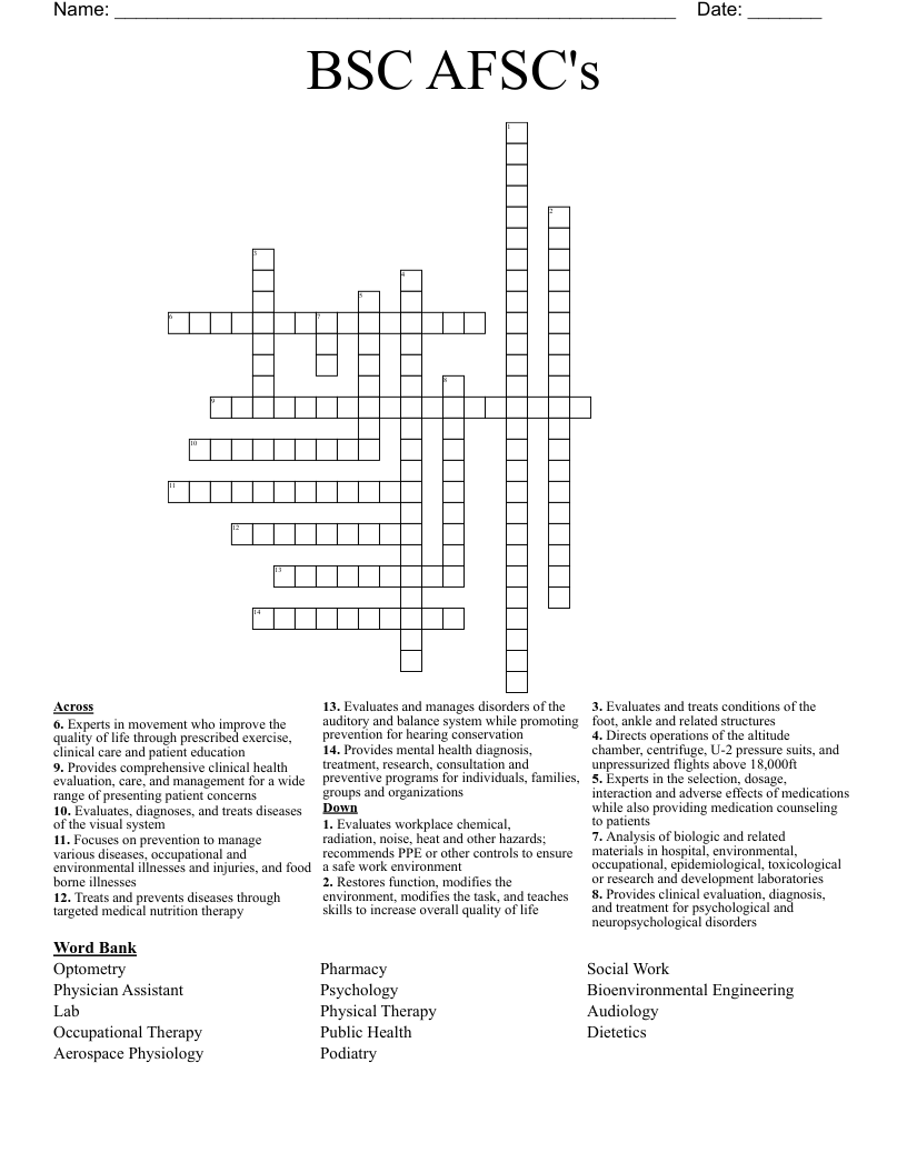 BSC AFSC's Crossword