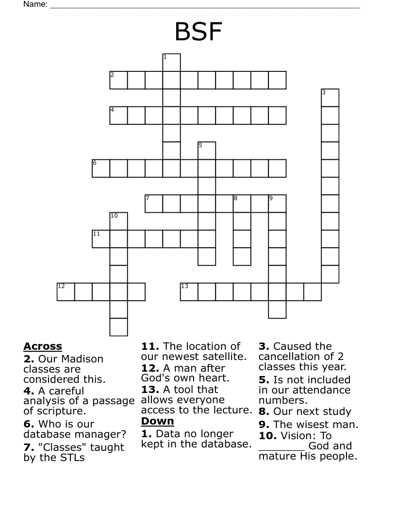 BSF Crossword