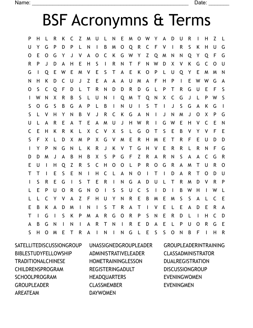 BSF Acronymns & Terms Word Search