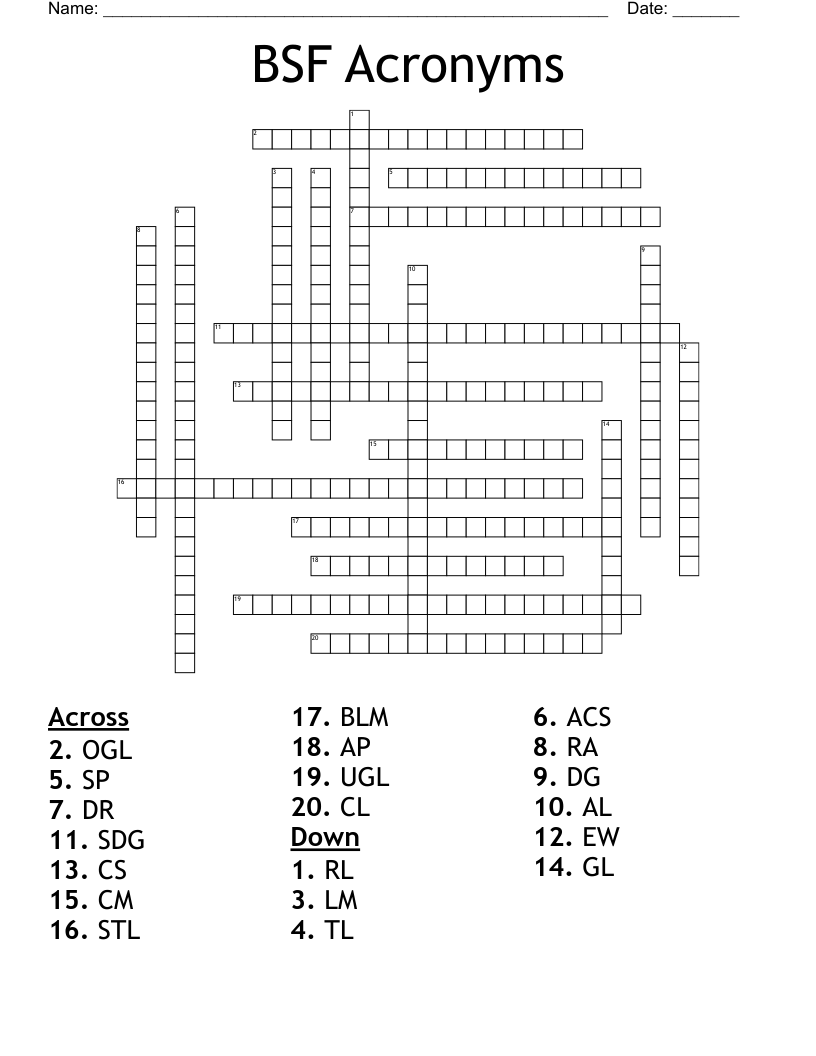 BSF Acronyms Crossword