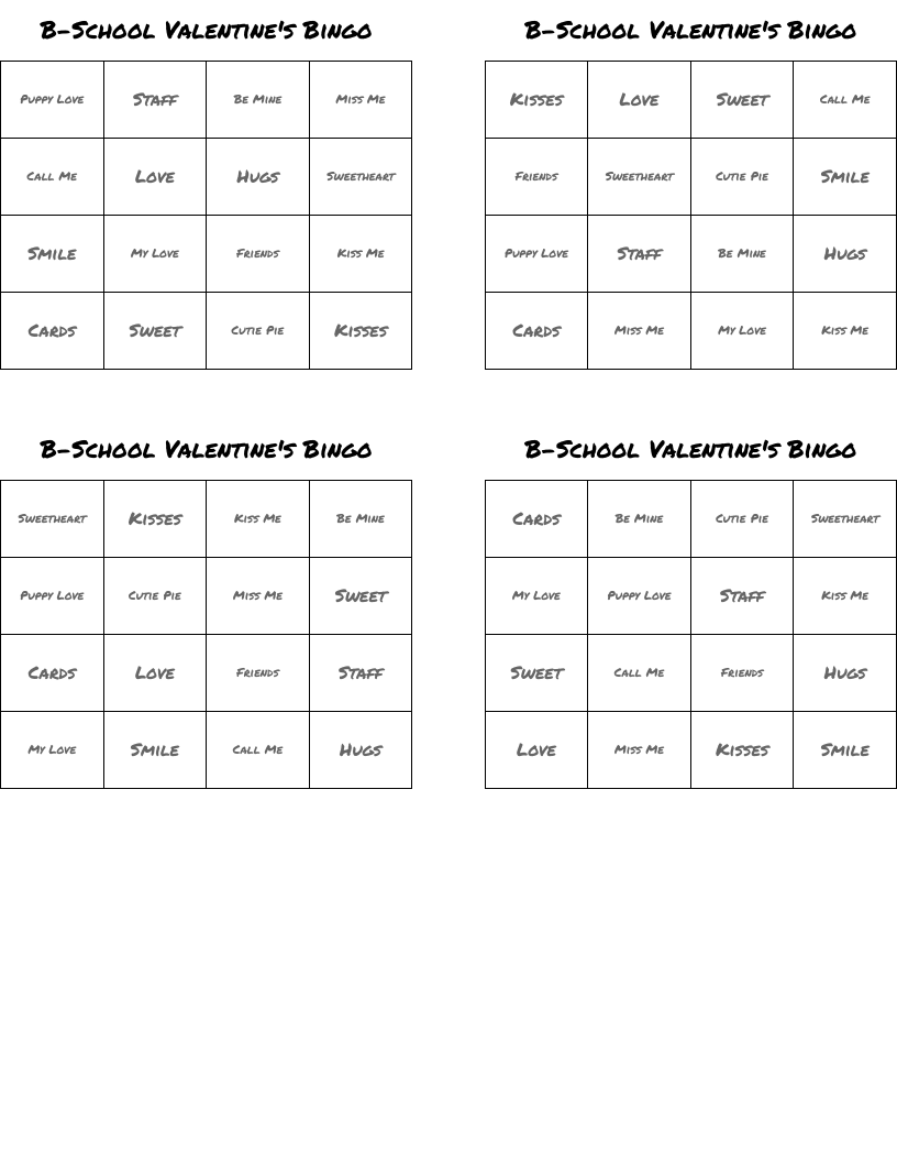 B-School Valentine's Bingo