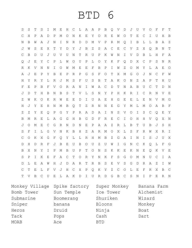 BTD 6 Word Search