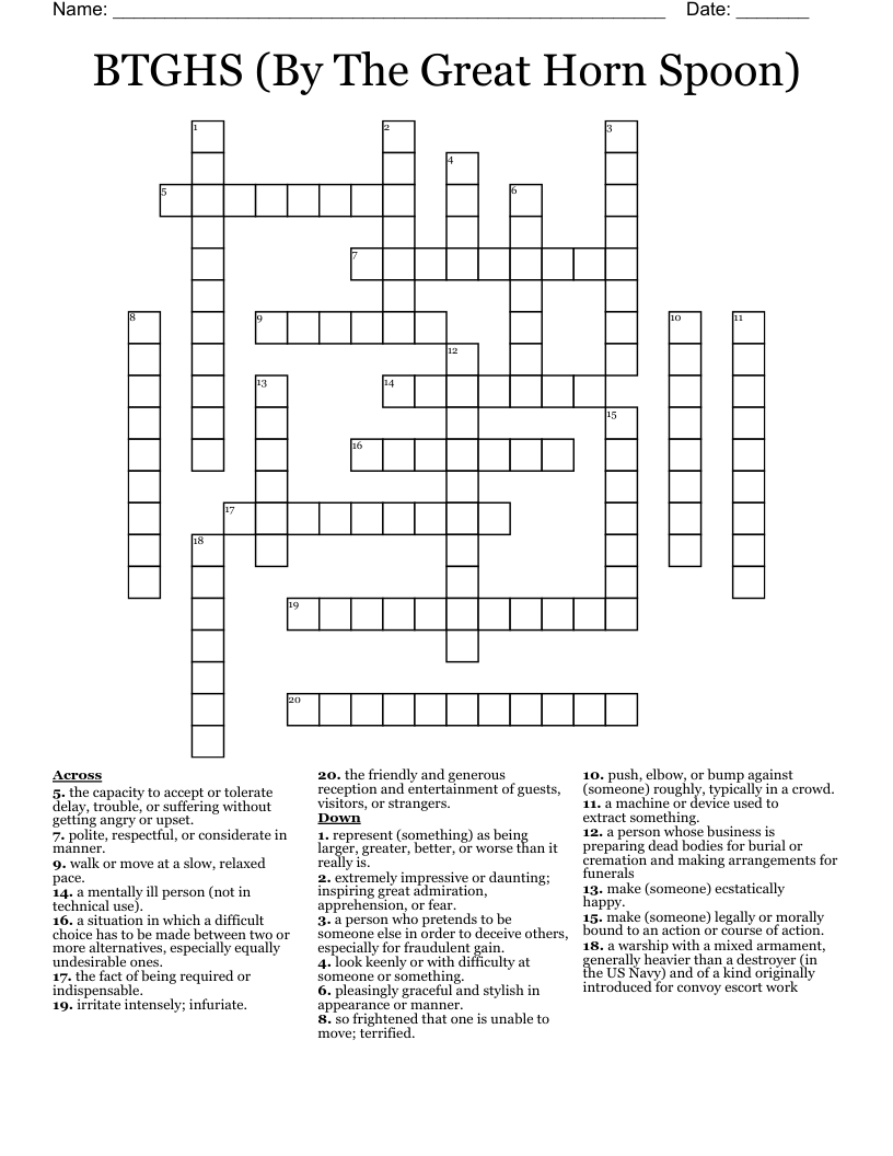 BTGHS (By The Great Horn Spoon) Crossword