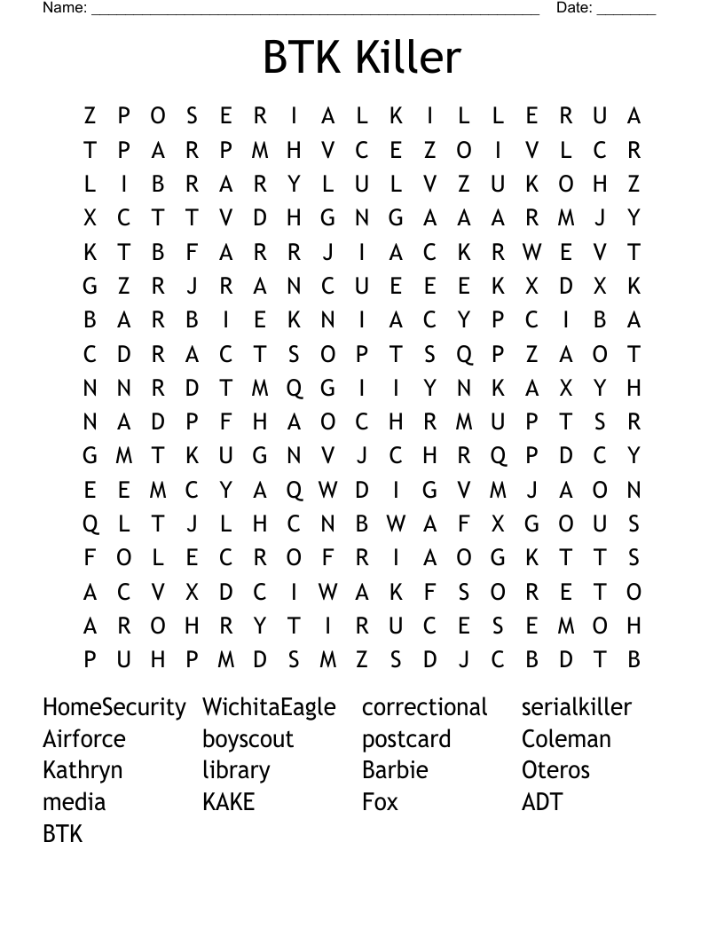 BTK Killer Word Search
