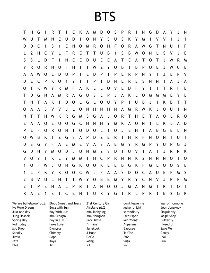 BTS Word Search
