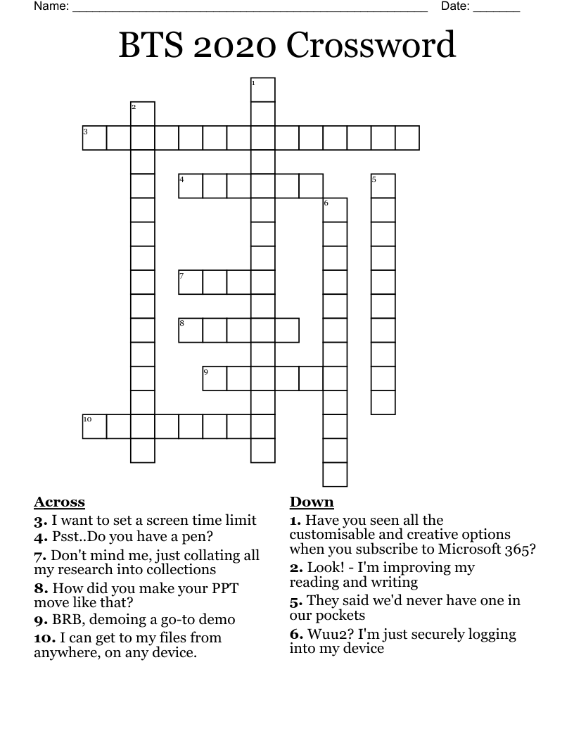 BTS 2020 Crossword
