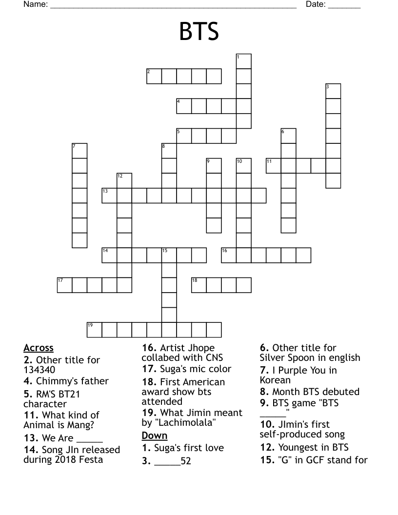 BTS Crossword