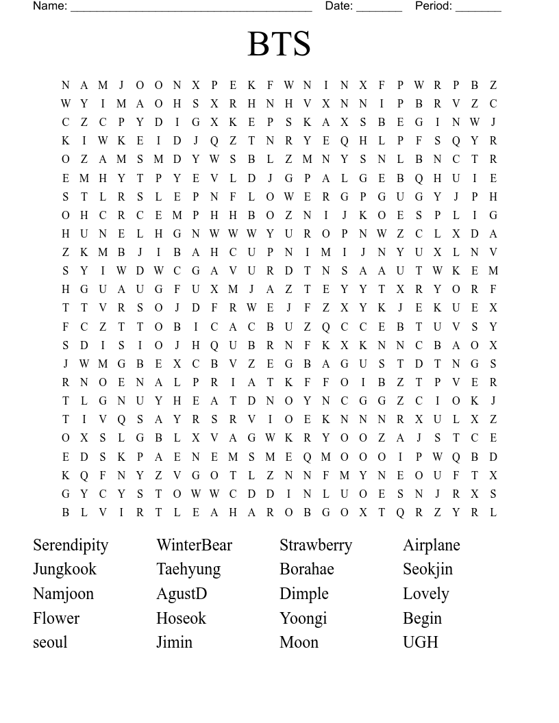 BTS Word Search