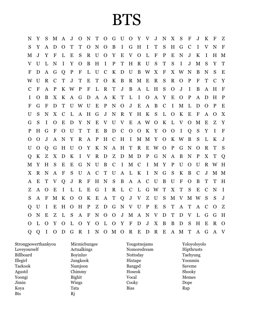 BTS Word Search