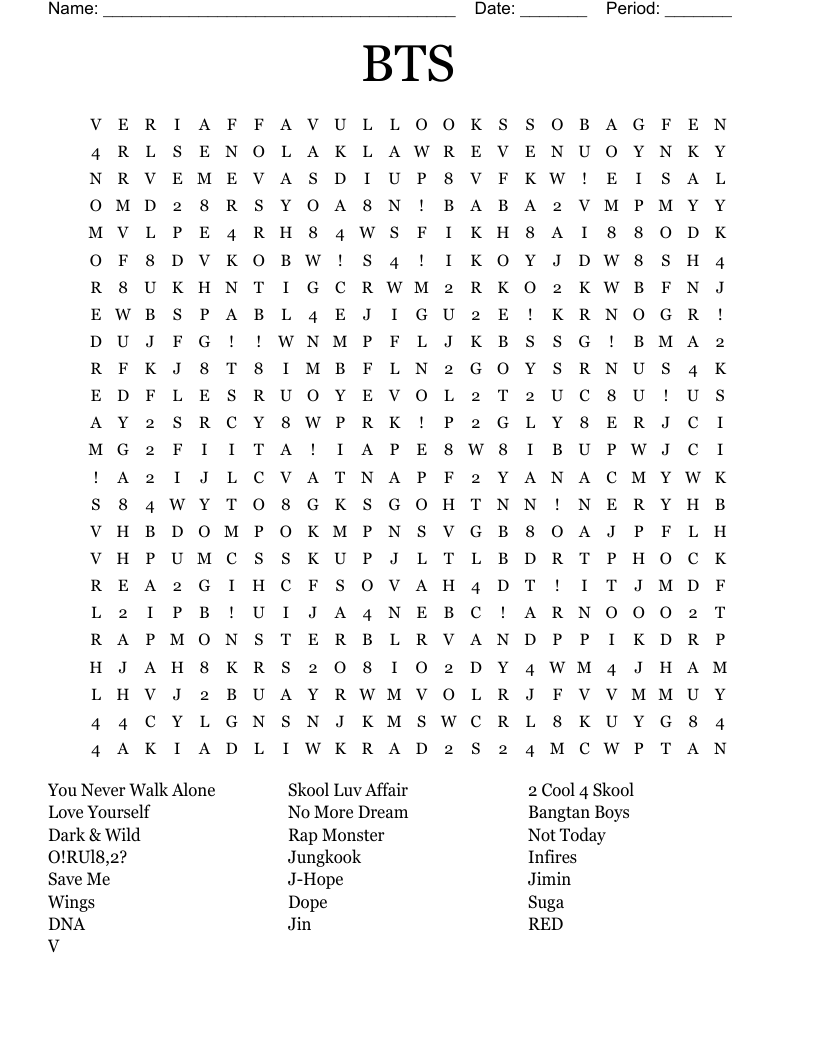 BTS Word Search