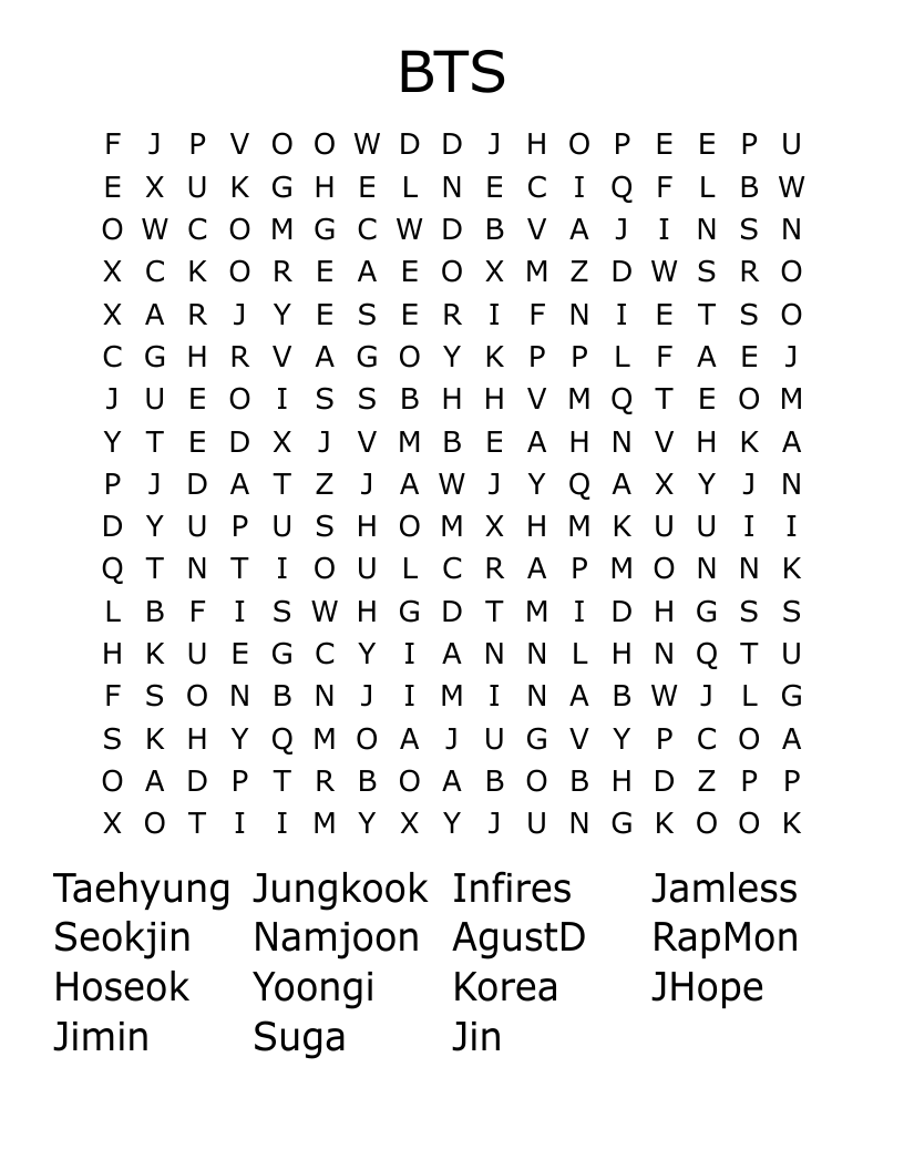 BTS Word Search