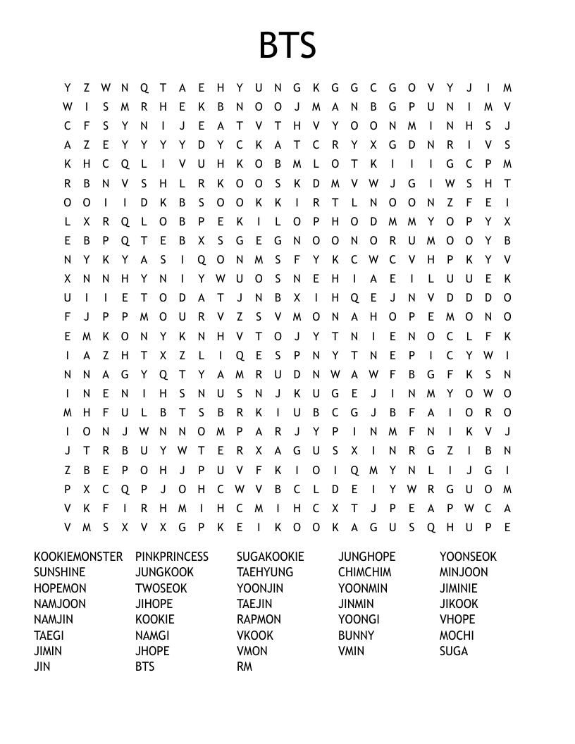 BTS Word Search