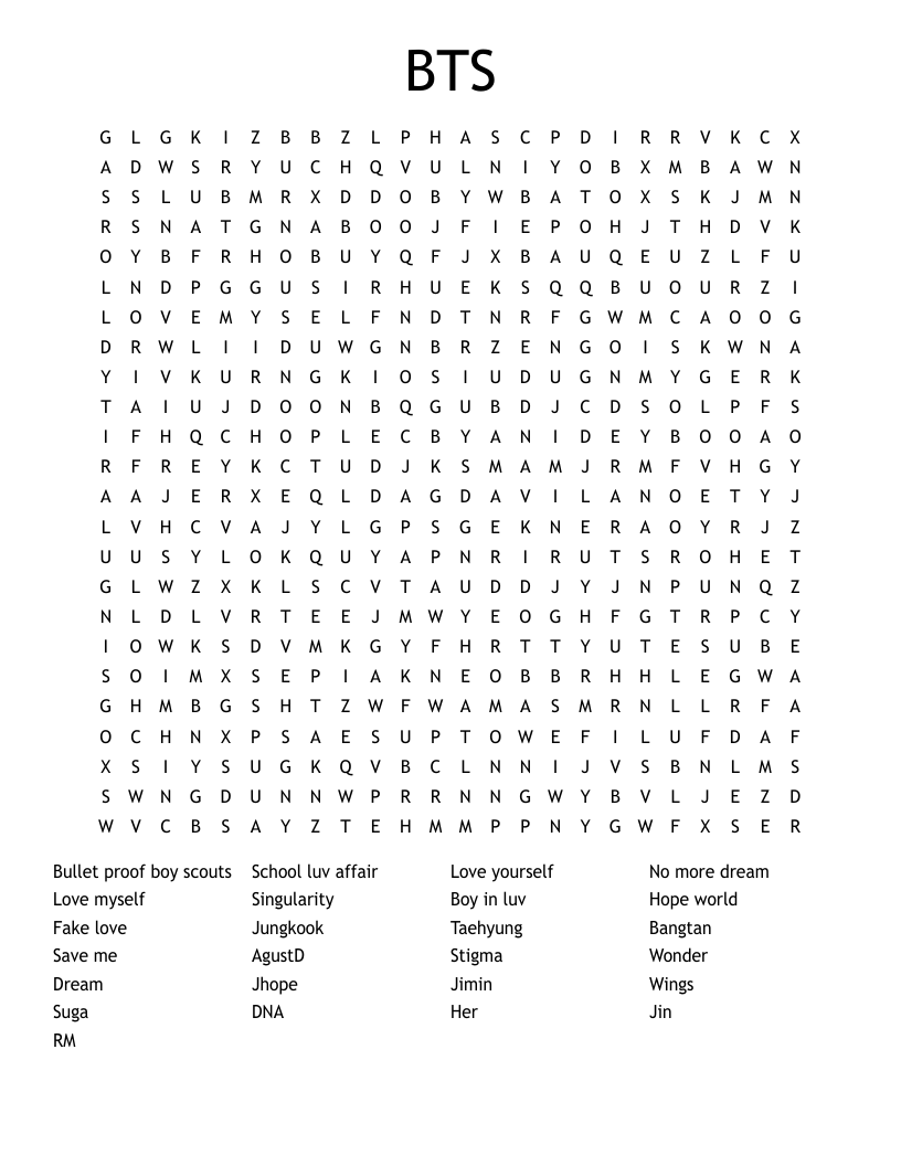 BTS Word Search