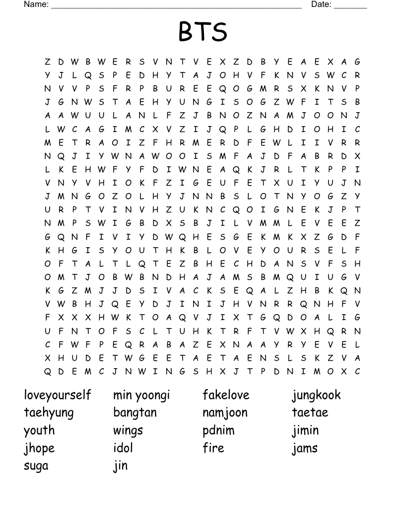 BTS Word Search