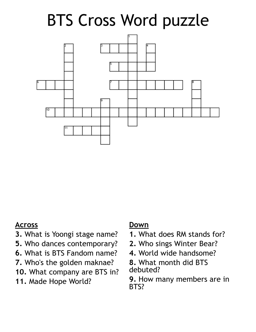BTS Cross Word puzzle