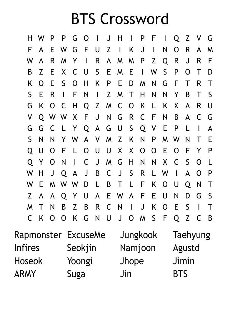 BTS Crossword Word Search