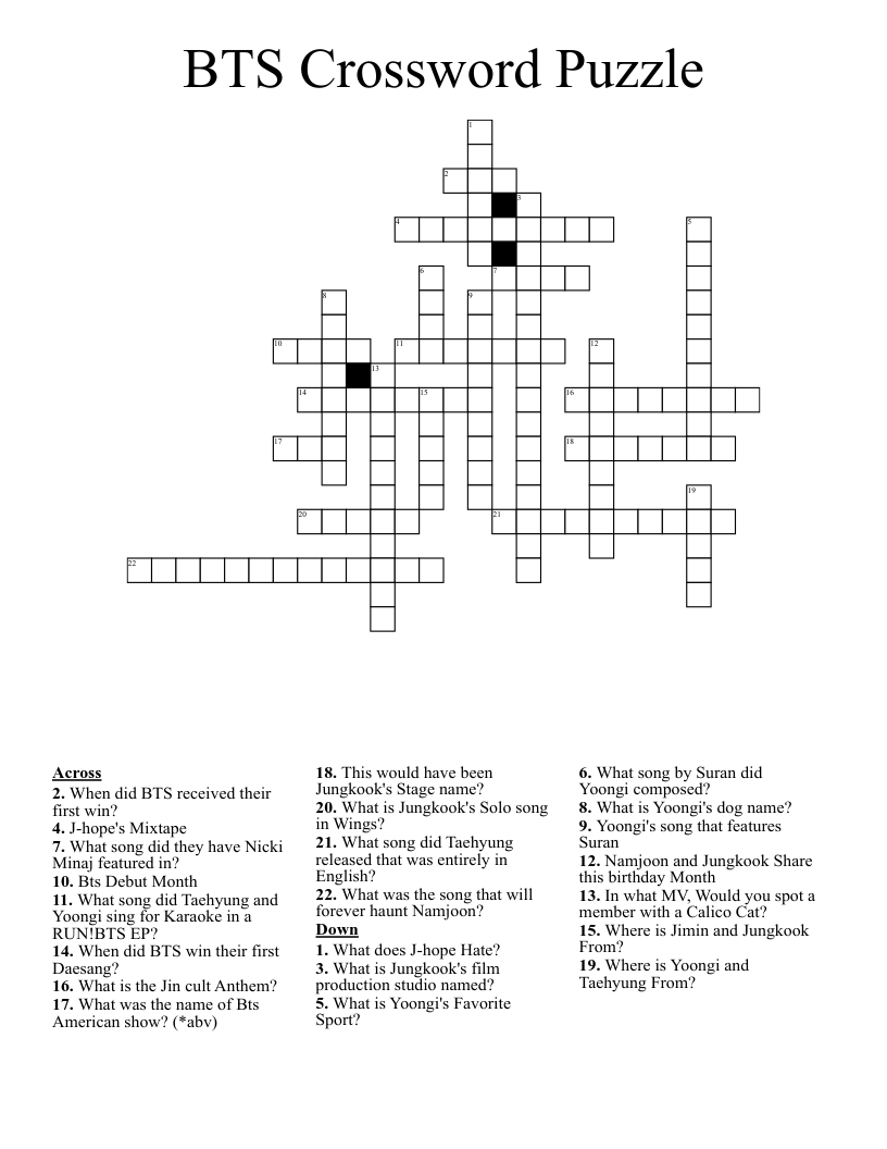 BTS Crossword Puzzle 