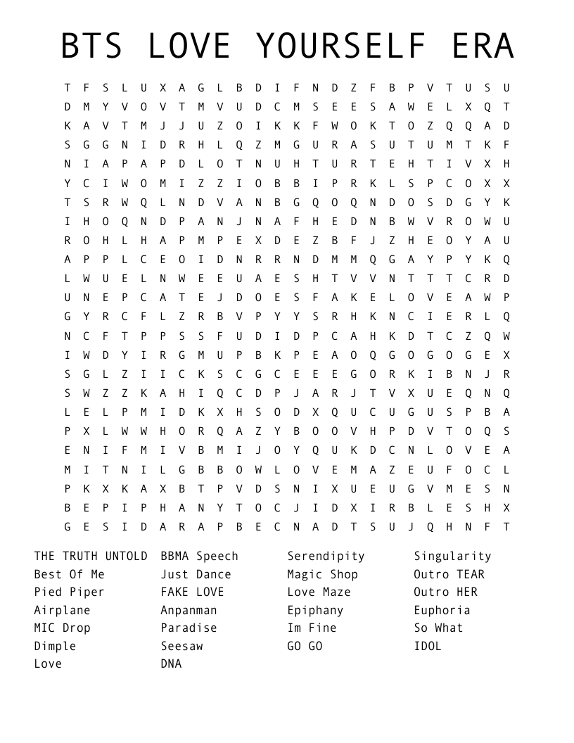 BTS LOVE YOURSELF ERA Word Search