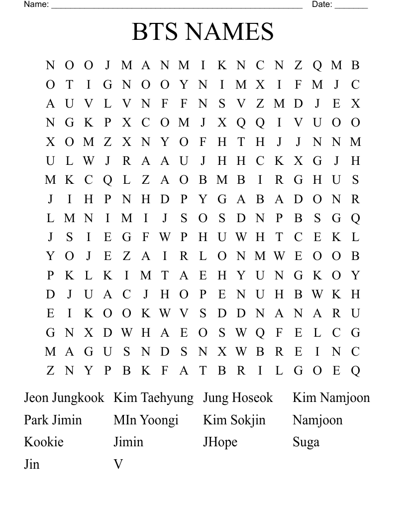 BTS NAMES Word Search