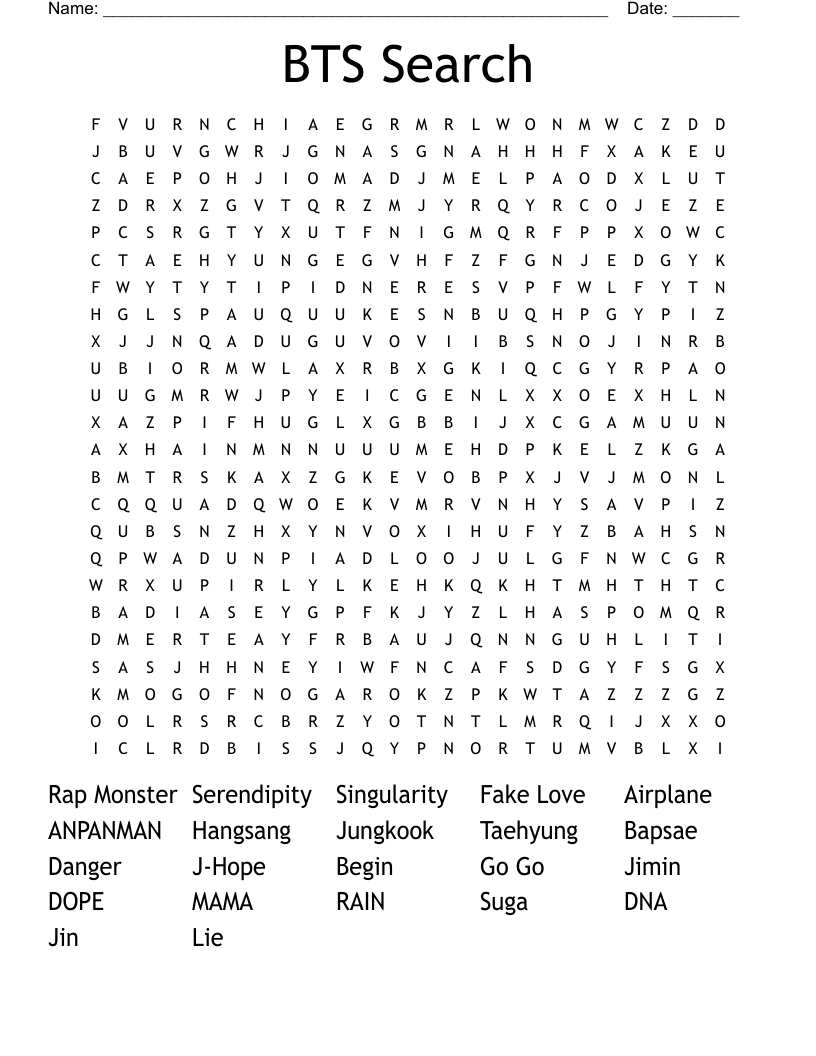BTS Search Word Search