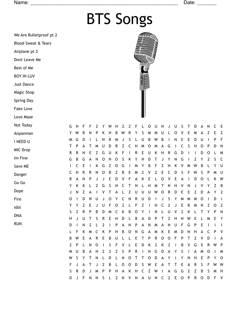 BTS Songs Word Search