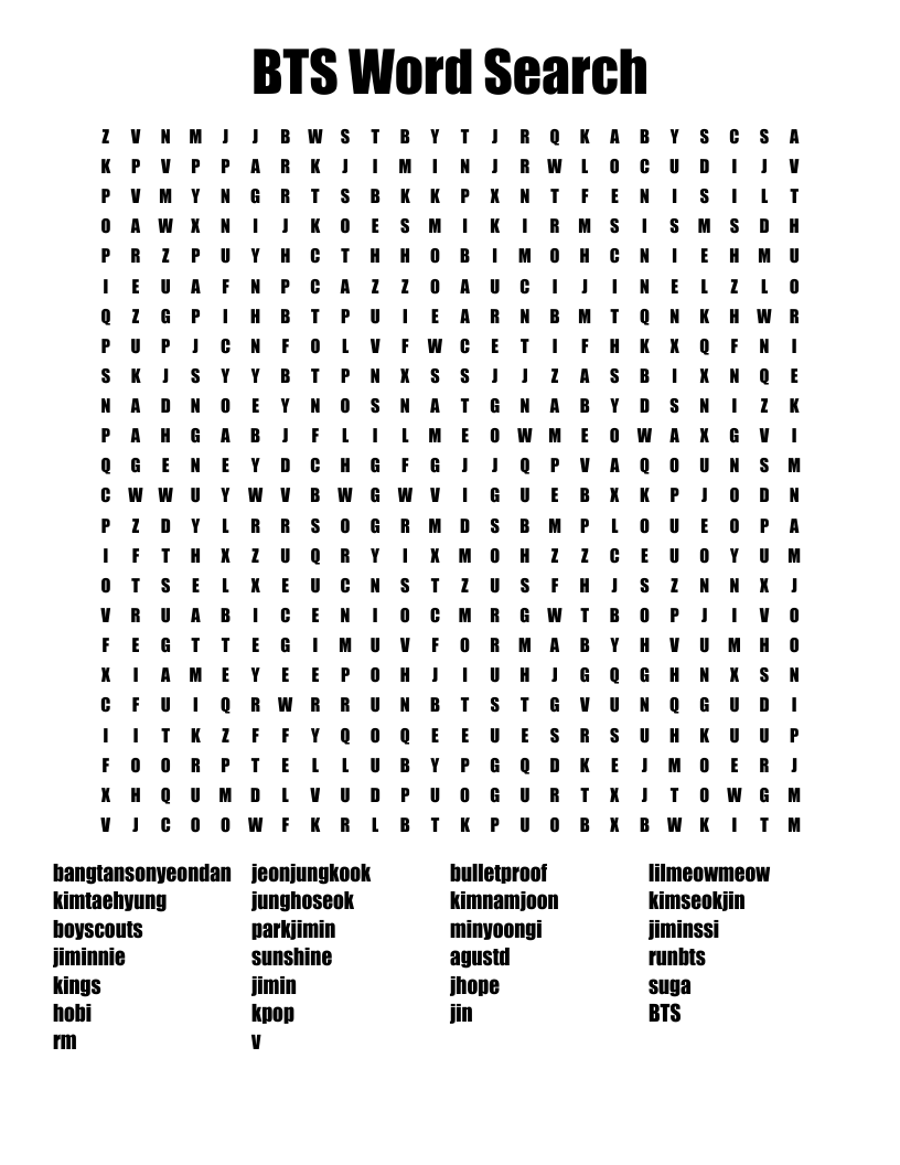 BTS Word Search