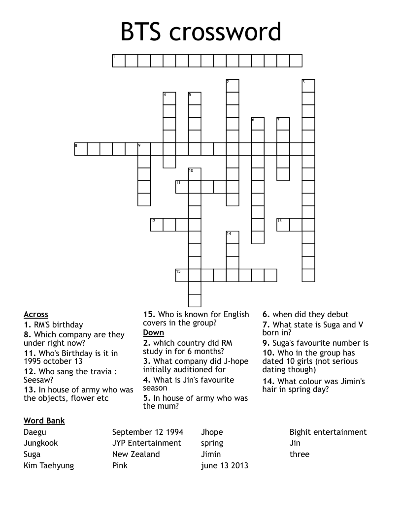 BTS crossword 