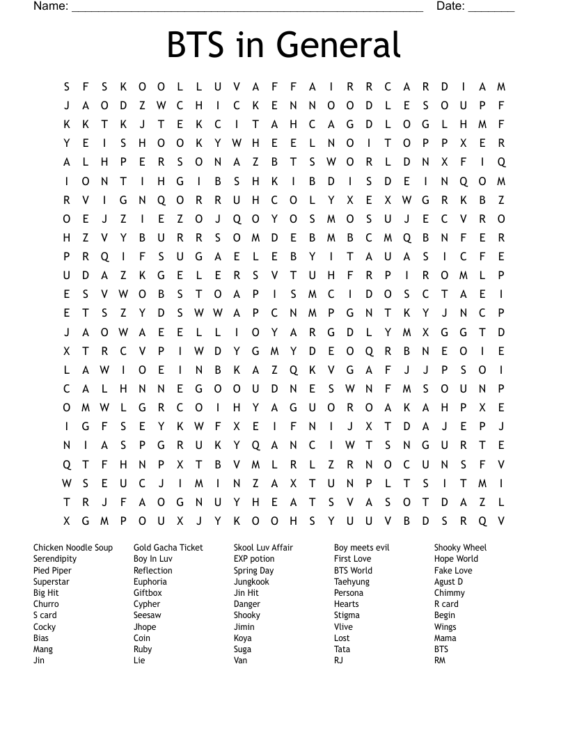 BTS in General Word Search